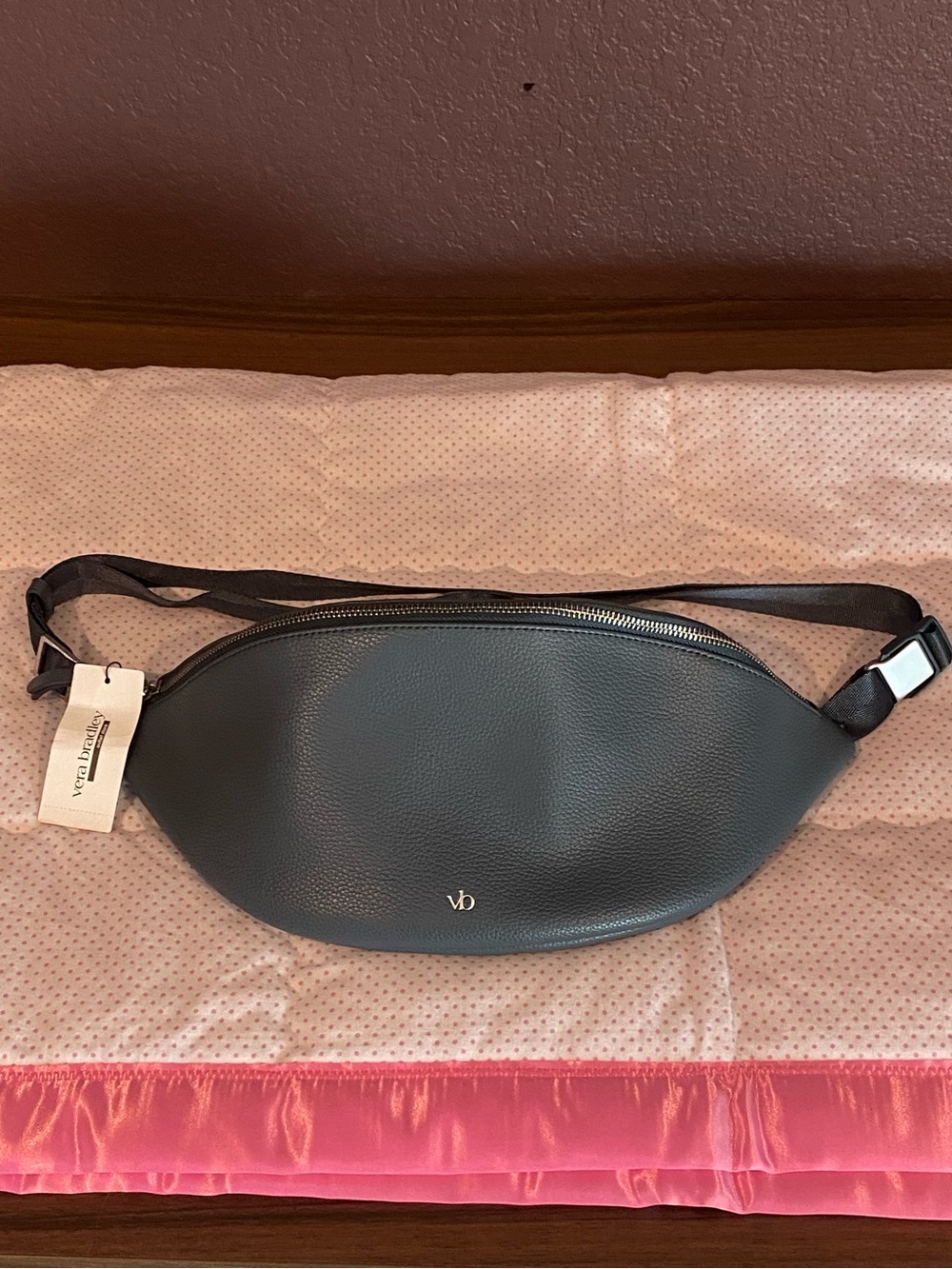 NWT Vera Bradley Medium Crescent Pebbled Sling Crossbody Bag Dark Slate